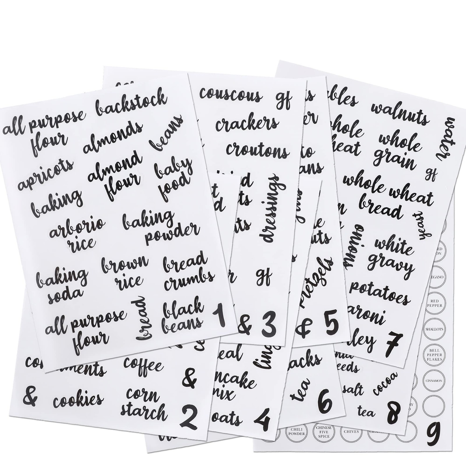 Kitchen Pantry Labels for Food Storage Containers, Set of large, Multicolor