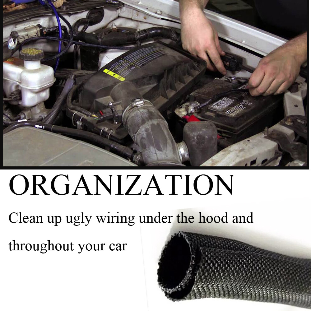 5ft&28ft Braided Split-Sleeve Wire Loom for High-Temp Automotive Harness Wrap