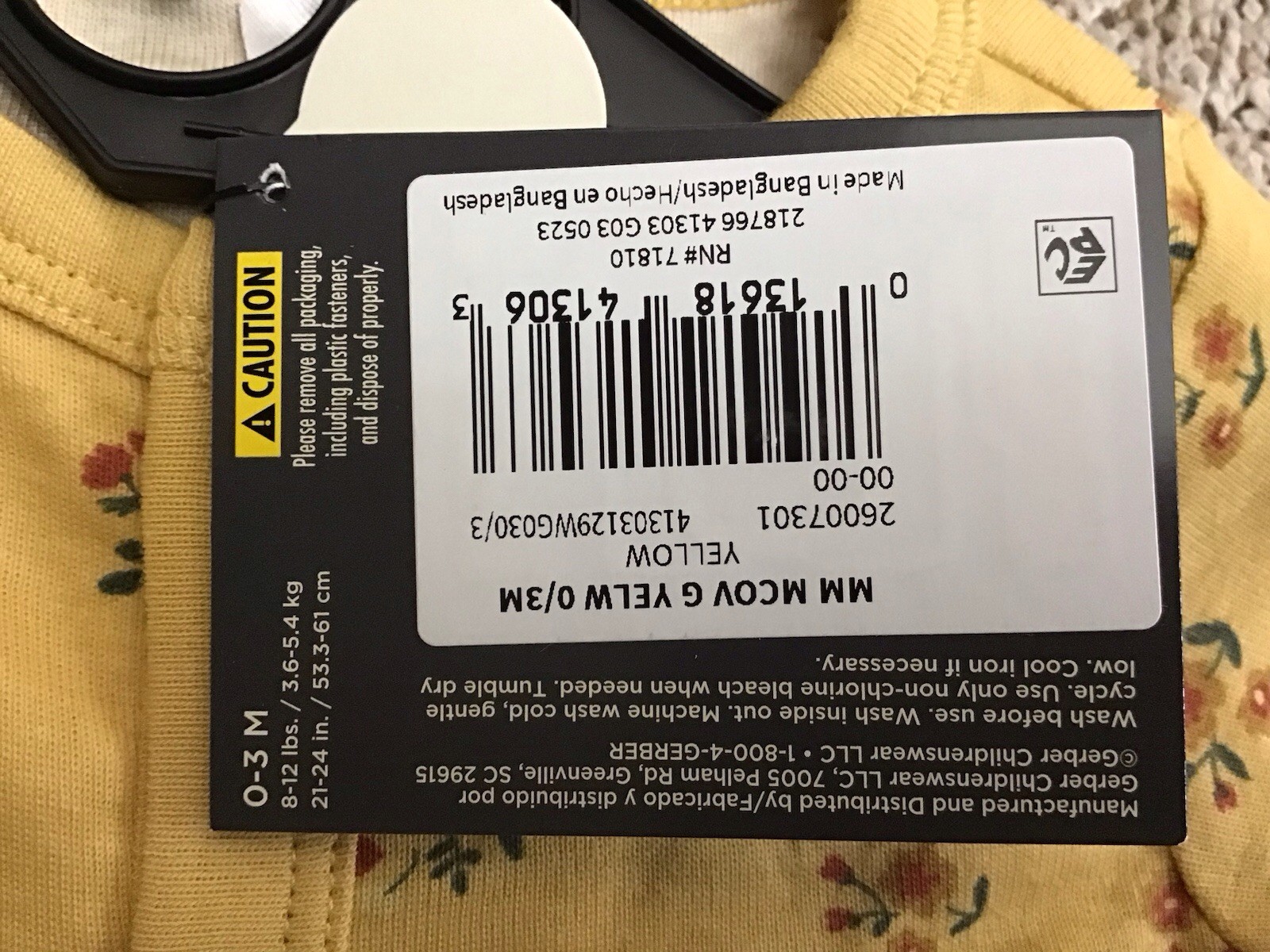 NEW INFANT GIRL'S 0-3 Month MODERN MOMENTS BY GERBER Onsie COVERALL Yellow (GM2)