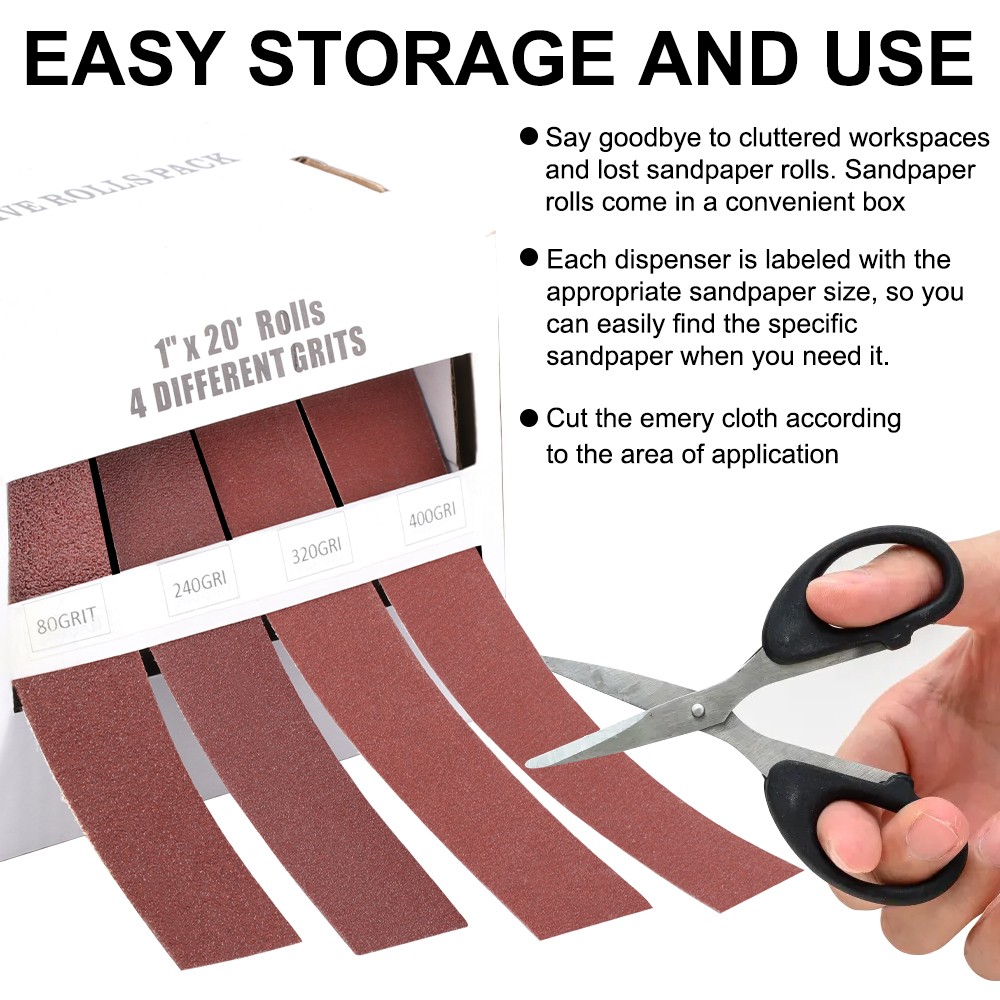 Emery Cloth Roll Multiple Grit Abrasive Sandpaper Roll with Dispenser Wood Metal