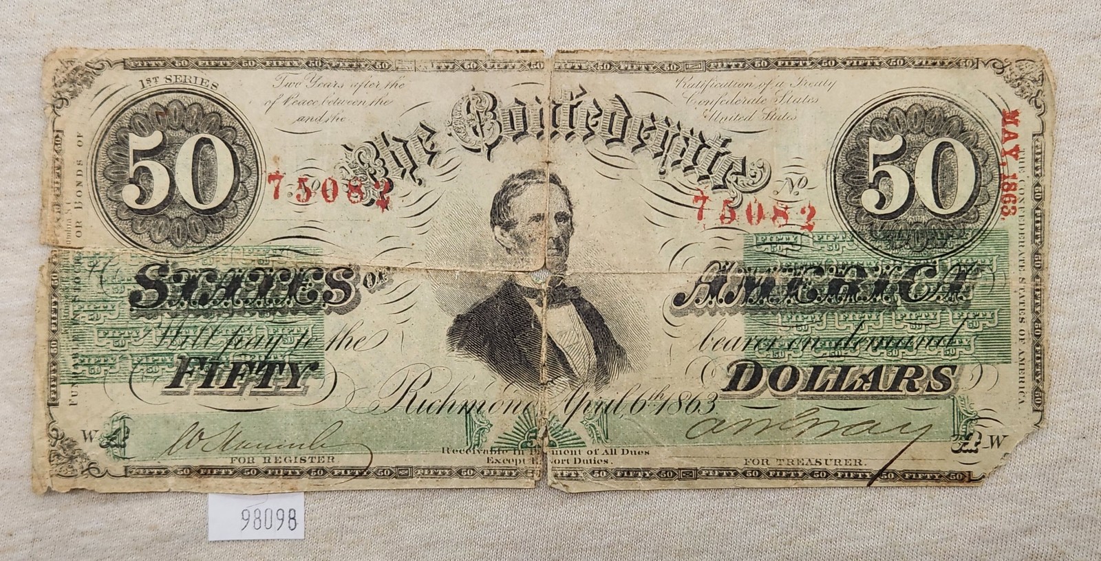 WPCoins ~ 1863 $50 Confederate Note T-57