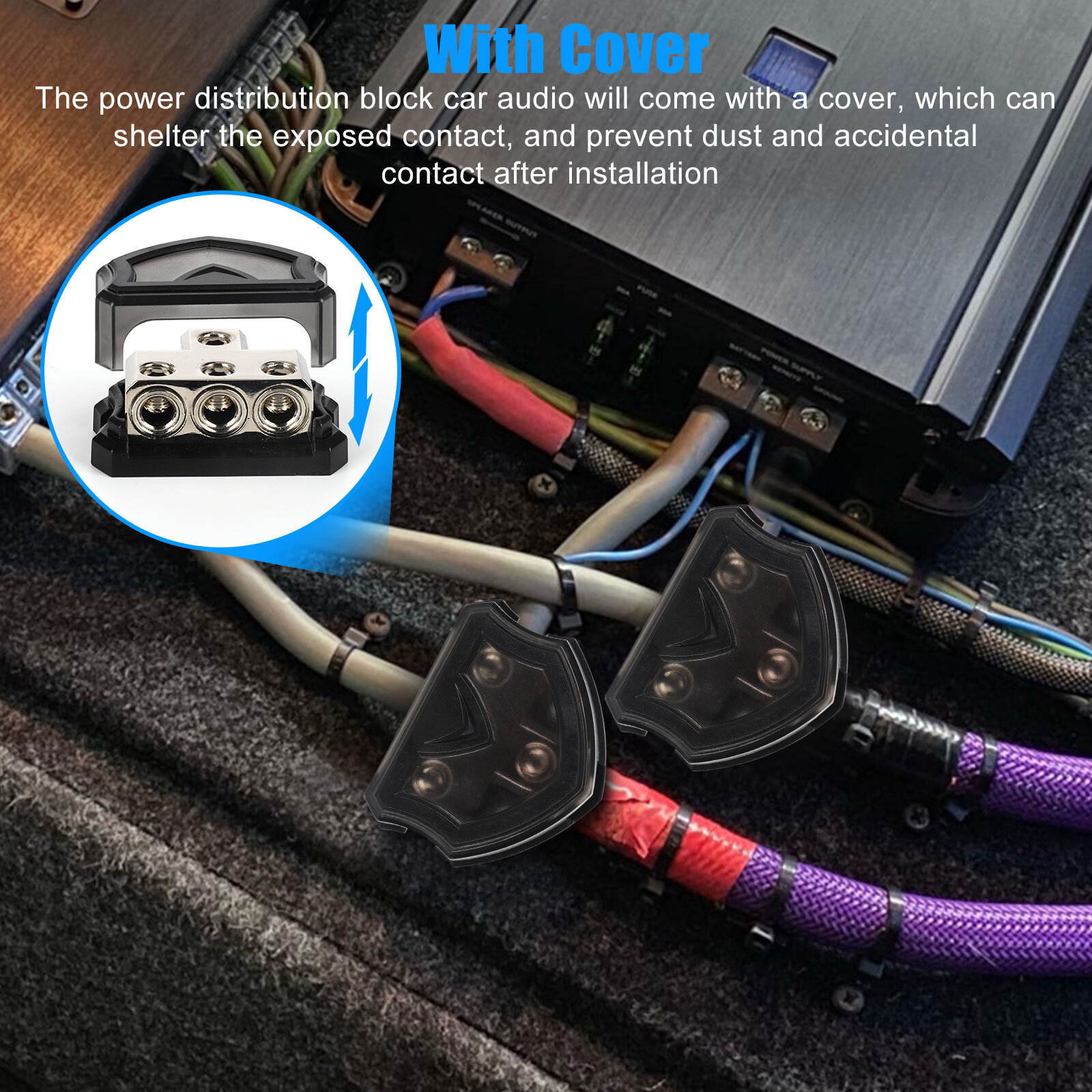 1 x 0 Gauge input 3 x 0 Gauge Output Audio Power Ground Amp Distribution Block