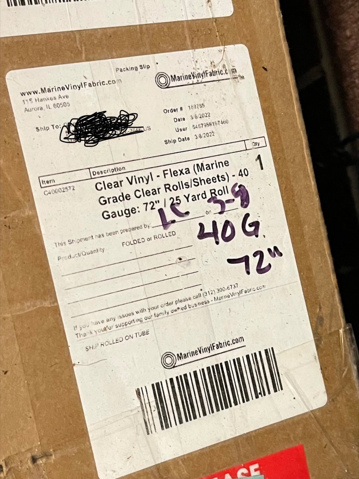 Clear Marine Heavy Duty Vinyl - 25 yds x 72”