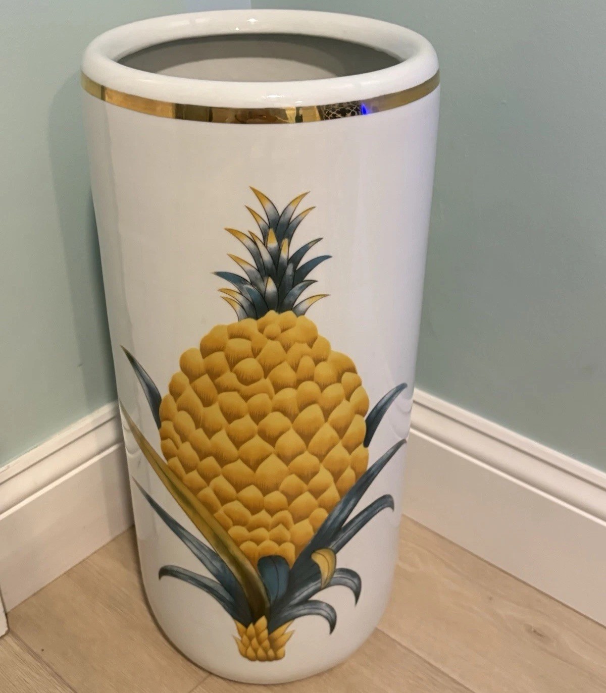 Vintage Umbrella Stand Holder Italian Fornasetti Style Double Pineapple 18”x8”