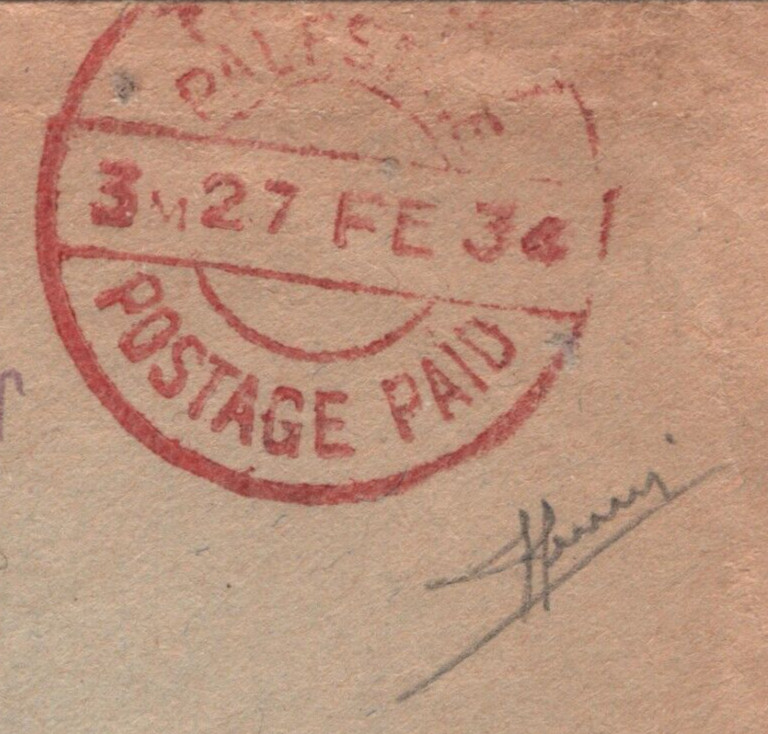 PALESTINE (Israel) Cover *TEL AVIV POSTAGE PAID* 1934 CDS Window E {Sorani}XP15