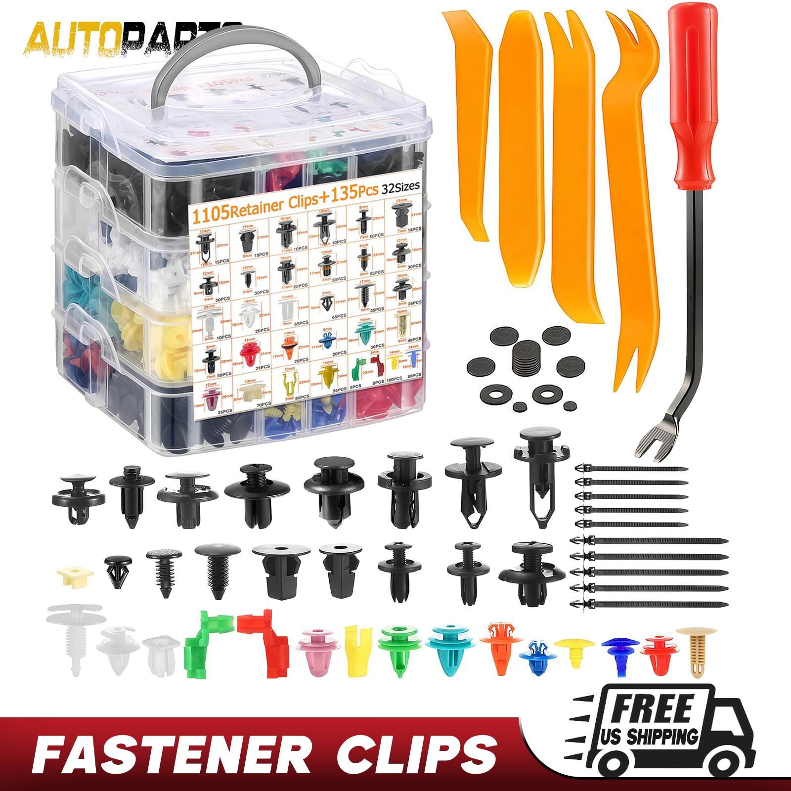1240PCS Car Retainer Clips Auto Panel Trim Fasteners Push Pin Rivet Bumper Kit