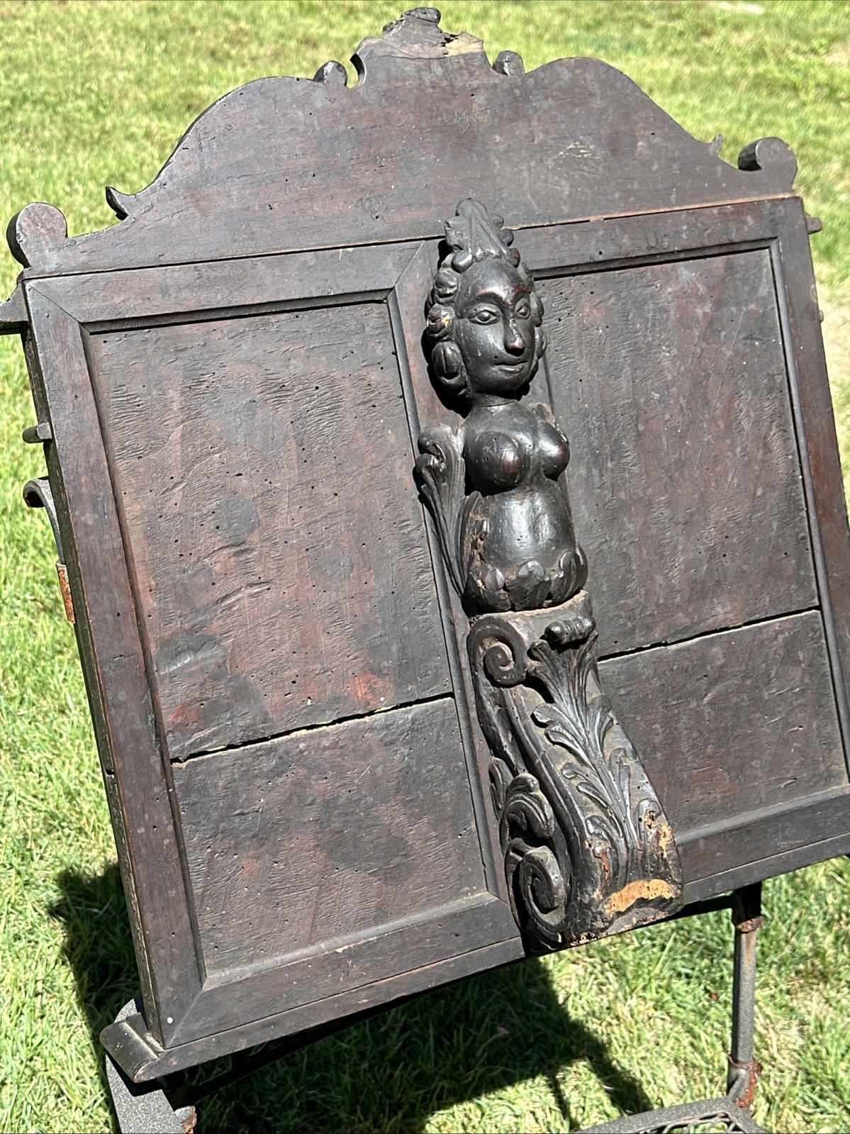 ANTIQUE WOODEN NEOCLASSICAL CARVED BIBLE STAND CARYATID FIGURE~FOLIATE MOTIFS~