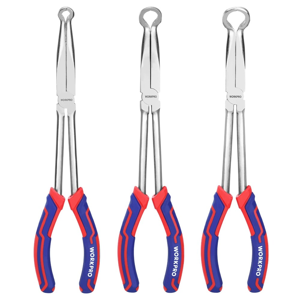 WORKPRO 3PC Long Reach Hose Grip Pliers Set 11" Ring Nose Hose Gripper Plier USA