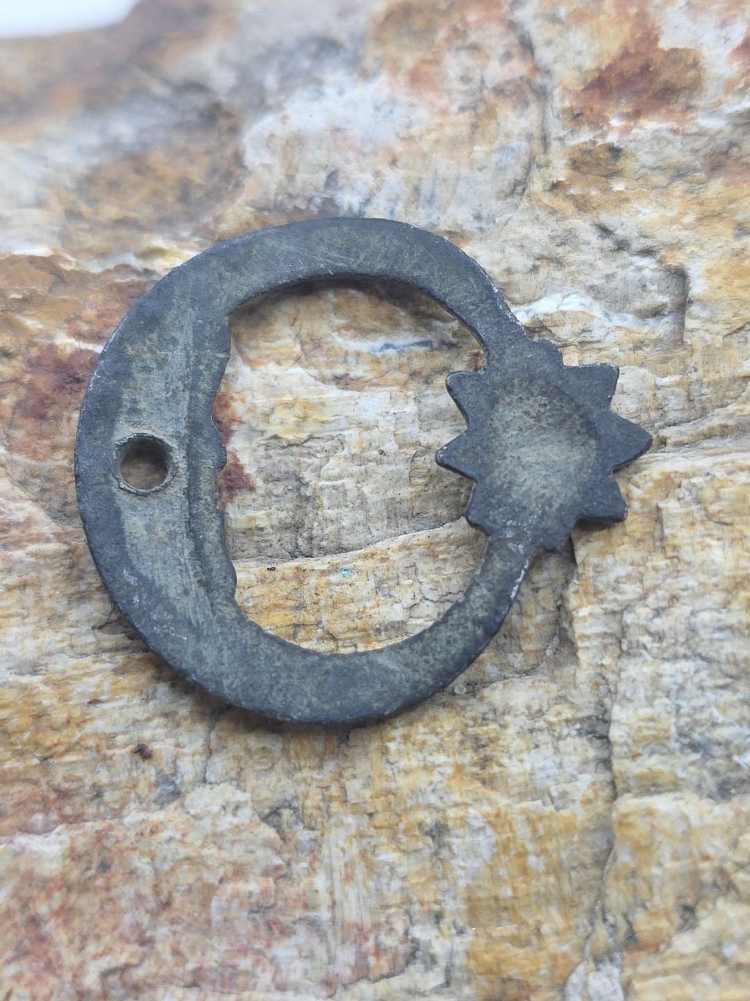 Mexican SOLID SILVER War Star and Crescent cape Insignia Dug in Mexico