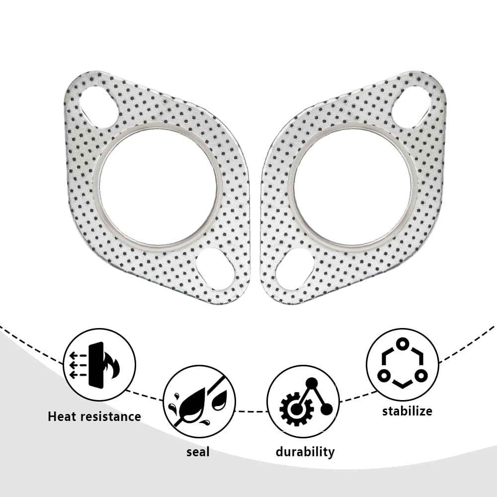 2PCS Car Exhaust Gasket,2.25" 2-Bolt Exhaust Flange Gasket Car 2.25inch