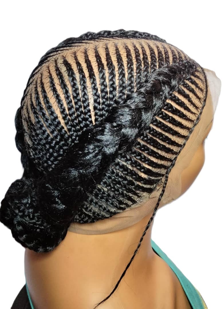 Bun Braided Wig. Ghana Cornrow Braids Full Lace with Baby Hair Bun Wig