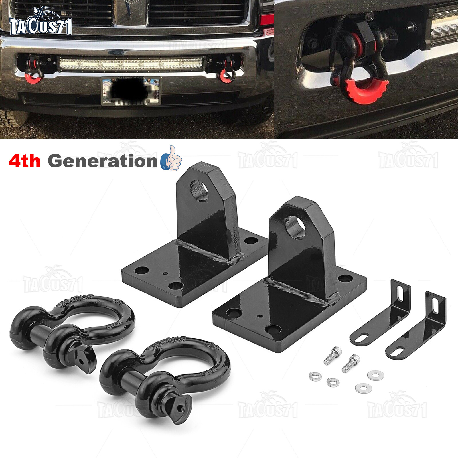 Front Tow Hooks Shackle Bracket Kit For 2010-2017 2018 2019 Ram 2500/3500/4500