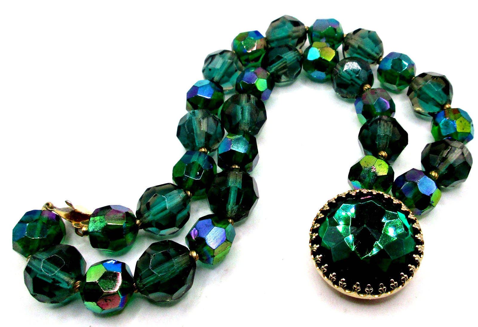 Vintage 50s Signed Hattie Carnegie Green Aurora Borealis AB Crystals Bracelet