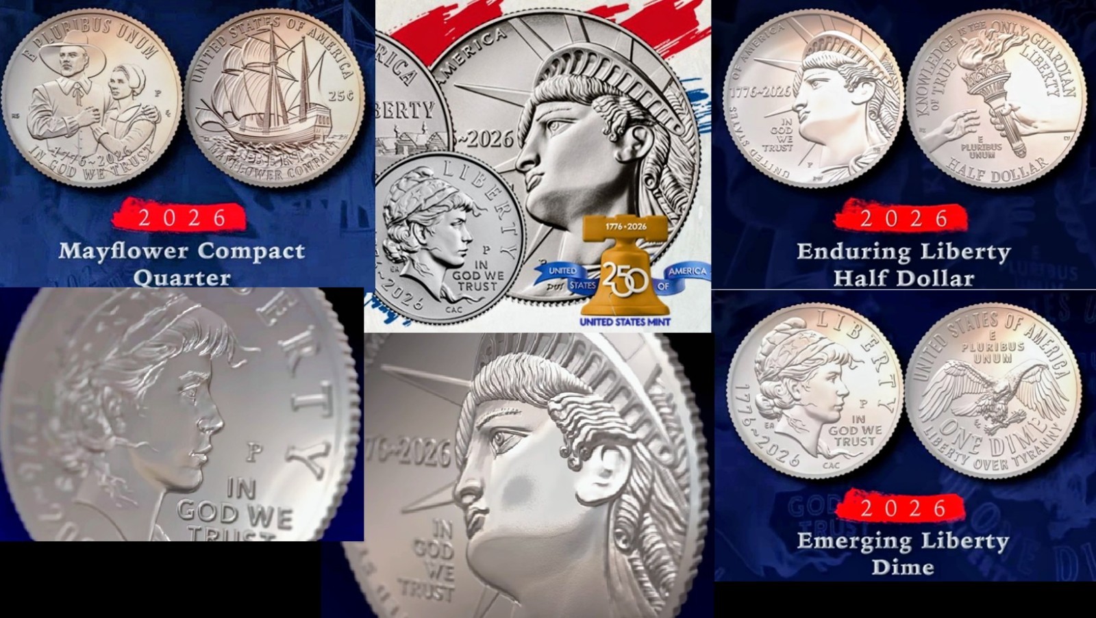 1776 - 2026 P America’s 250th Anniv Semiquincentennial 4-Coin Set 50c 25c 10c 5c