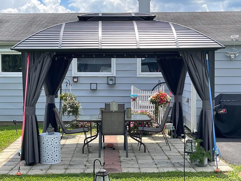10' x 12' Hardtop Gazebo Outdoor Aluminum Arc Gazebo for Patios Double Roof