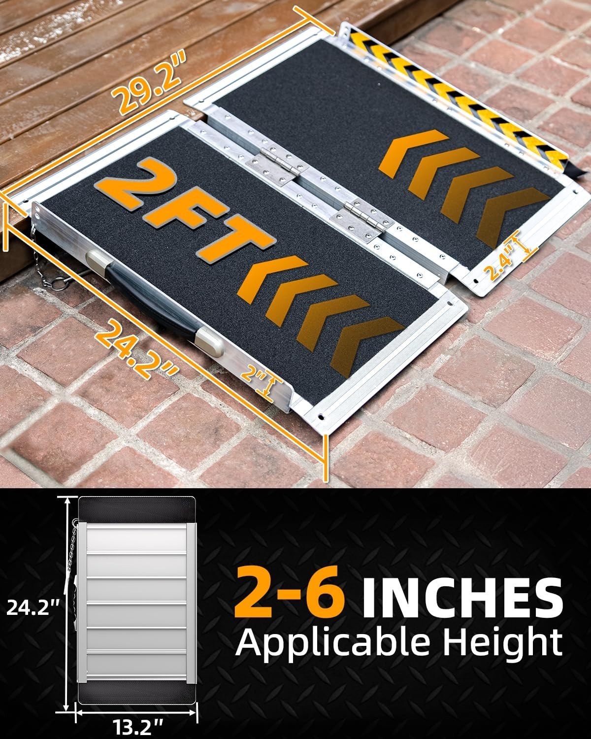 2/3/4/5/6/7/8/10/12FT Home Wheelchair Ramp Non-Skid Folding Aluminum Ramps Steps