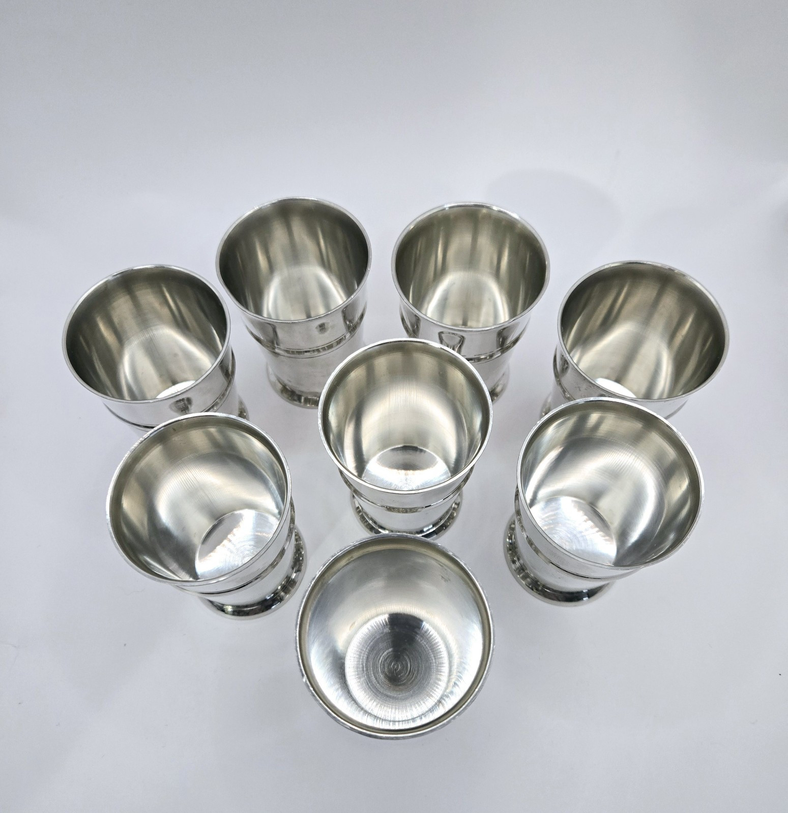 Renaissance Shot Goblets 3" Vintage Stainless Steel Barware Set Of 8 Enscribed