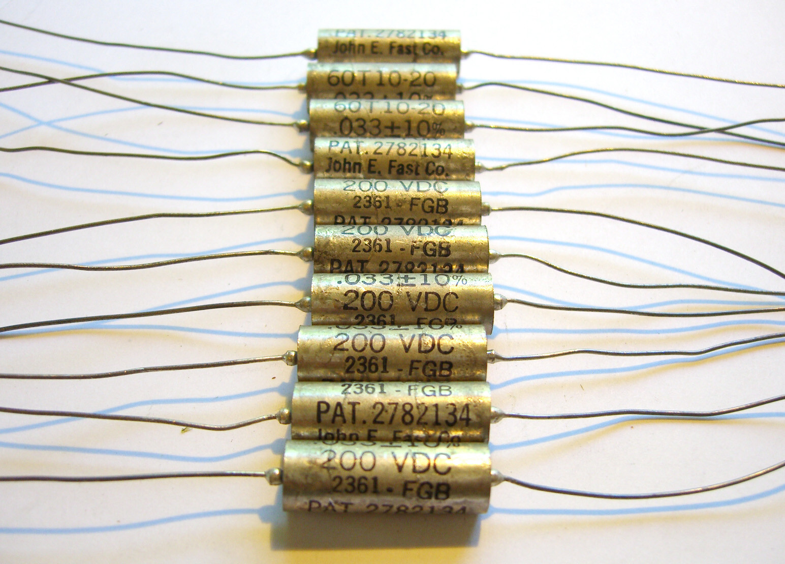 2 NOS John E Fast Paper in Oil Capacitors .033 uf 200 v