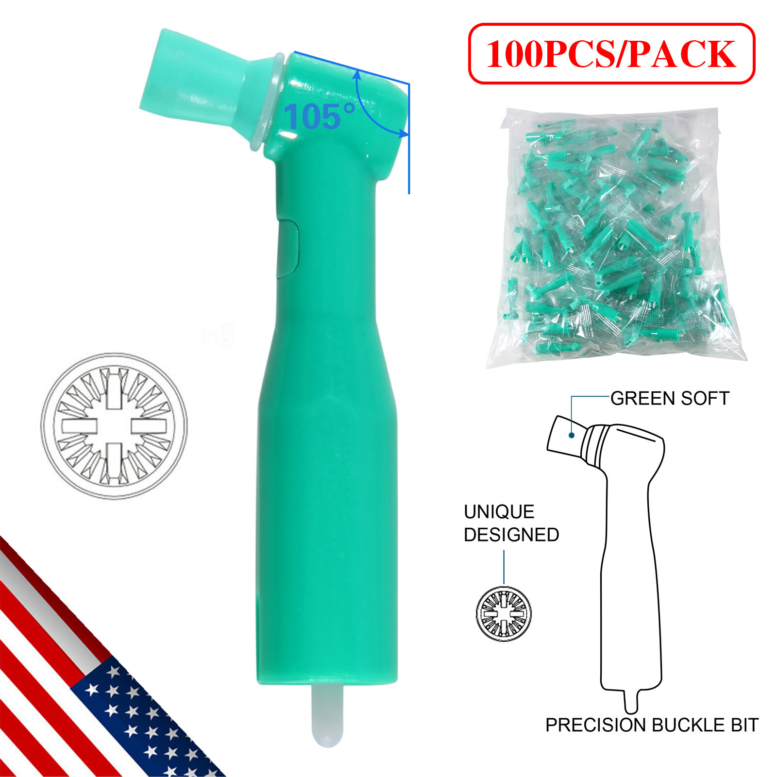 500 Dental Prophy Angles 105° Soft Cup, Disposable & Latex Free, (5 Box of 100)