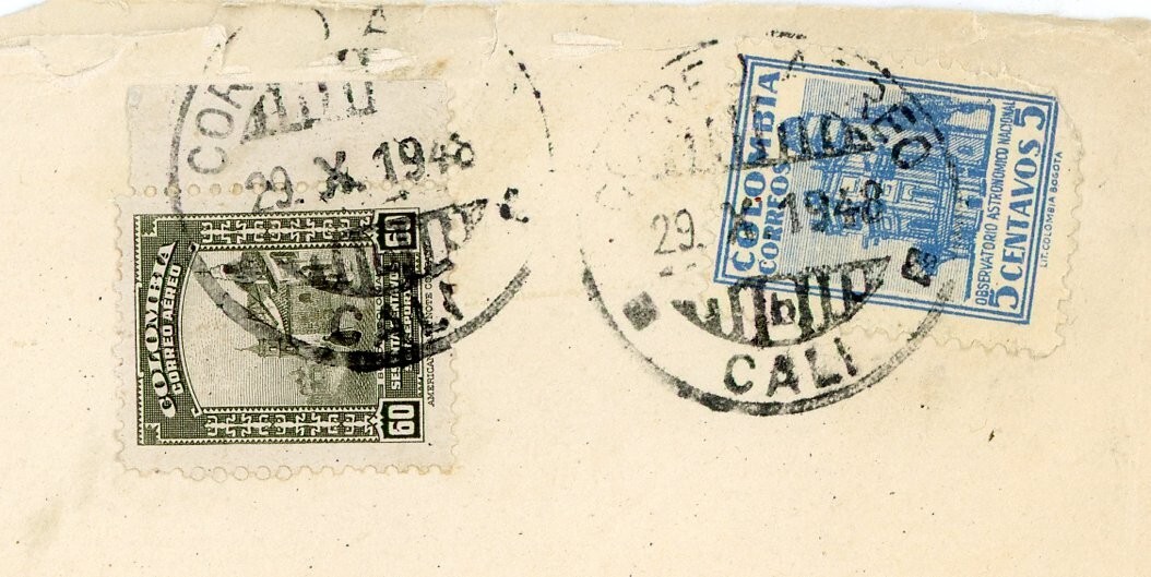1948 Columbia Stamps Cover Cali 1 5 60 Centavos Palace of Communications Postal