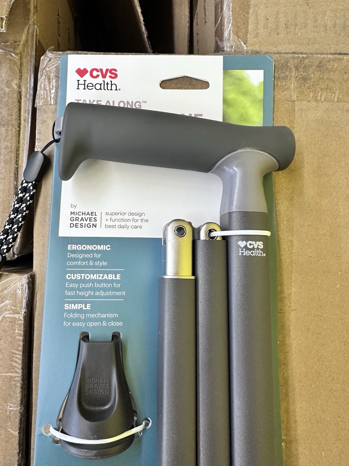 CVS Health Take Along Folding Cane By Michael Graves Design 300 LBS Capacity New