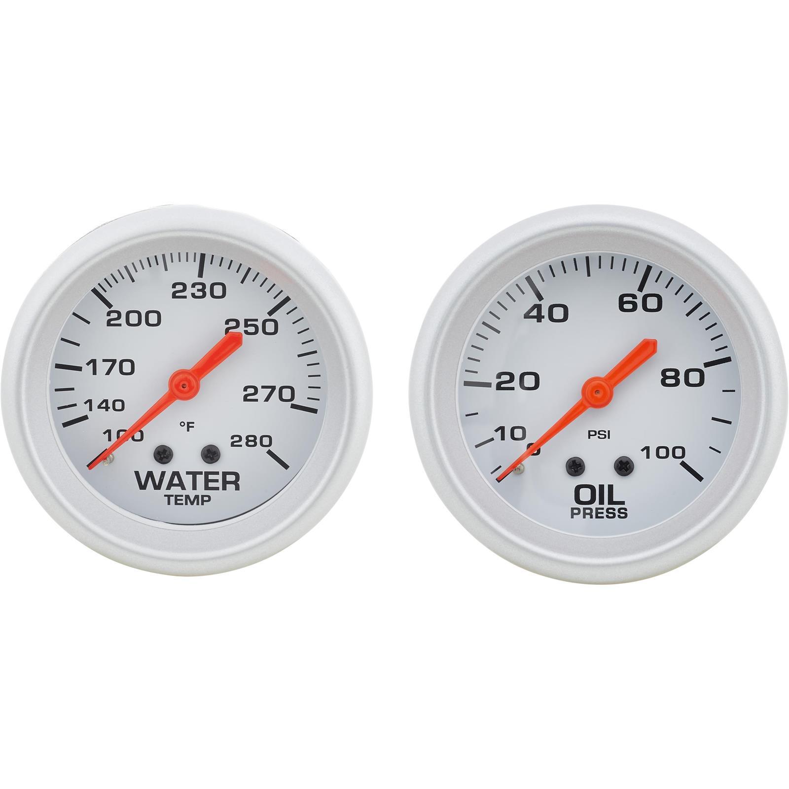 Speedway 2-5/8 Inch Oil Press and Water Temp Gauge Kit, Backlit White Face