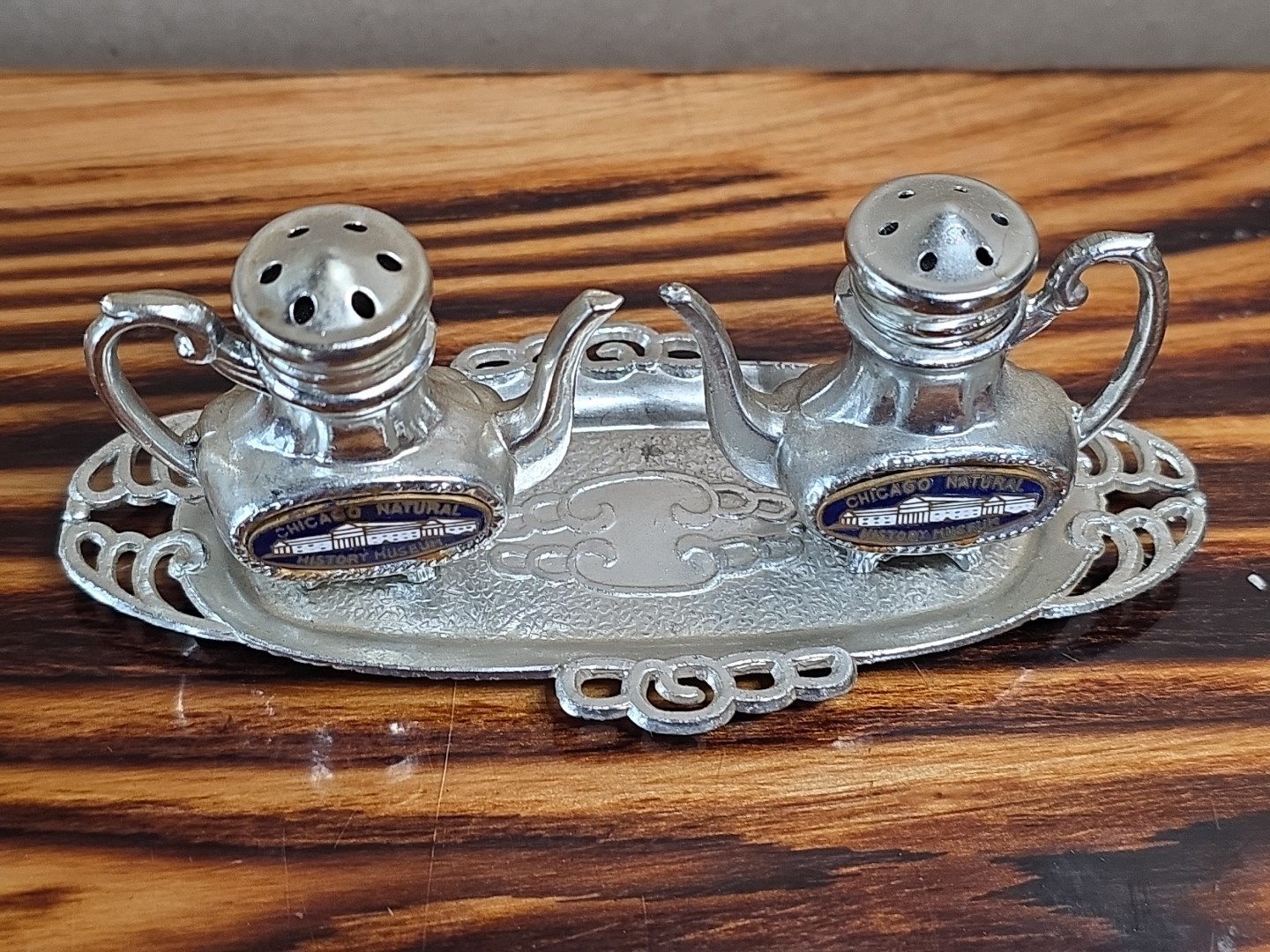 Vintage 1960s-70s Salt & Pepper Shakers Tea Set w/Tray Chicago Natural History