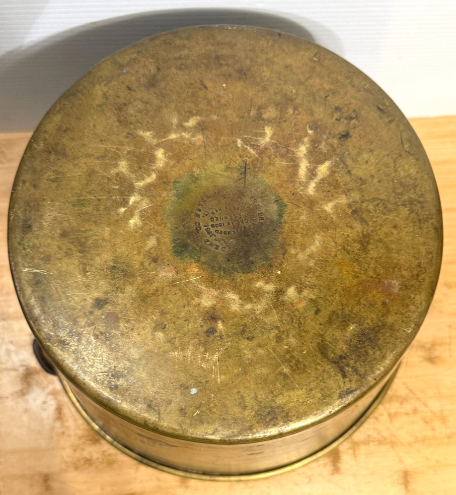 Antique HW Hayden Brass Bucket 1851 Patent Spun Brass Pail Iron Handle 1866