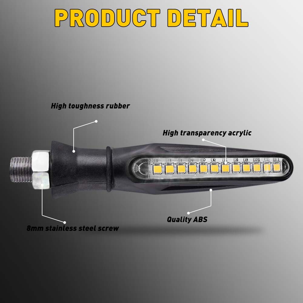 4X Motorcycle Sequential LED Turn Signal Blinker Light Indicator Amber Universal