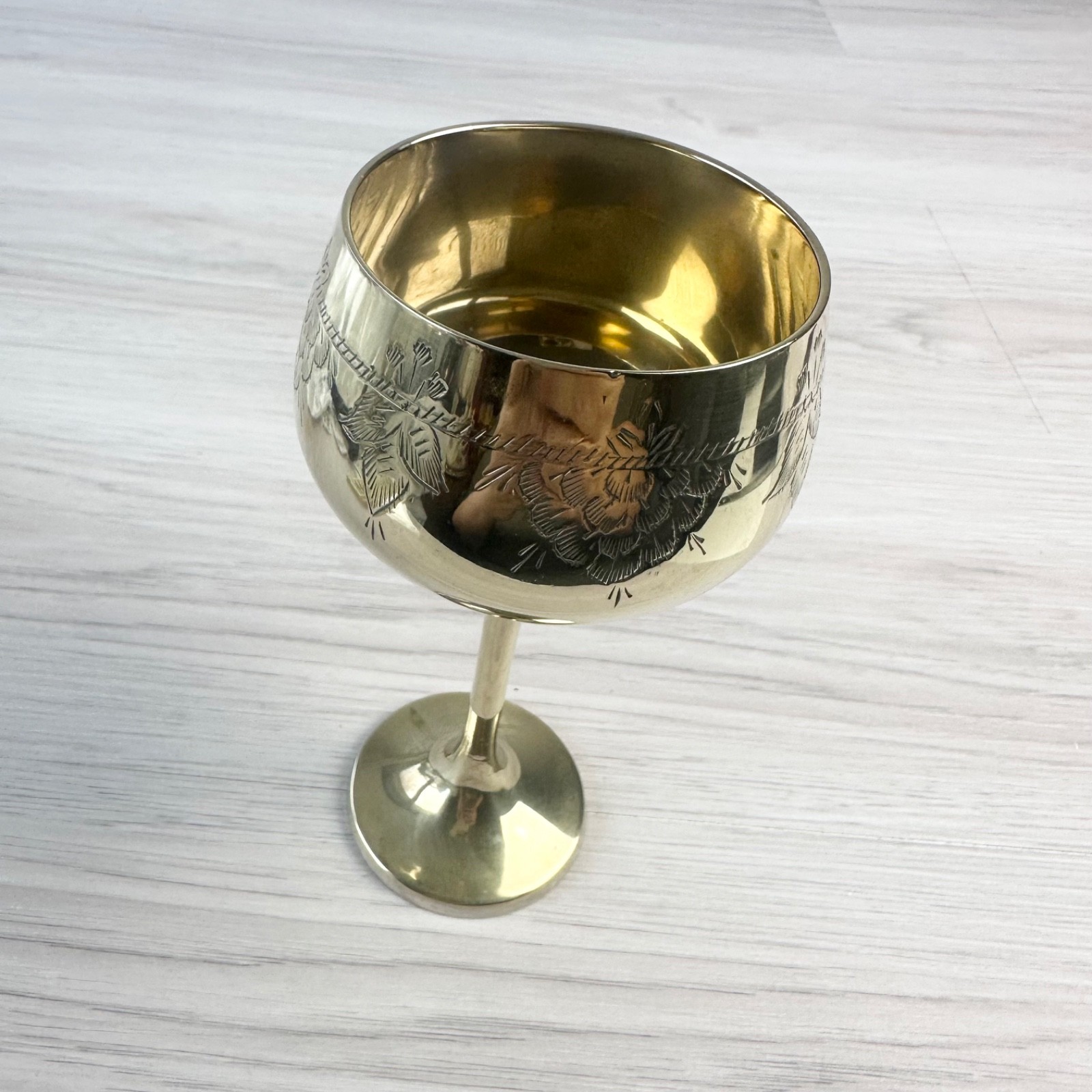 Vintage Silver Plate Engraved Wine Goblet Collectable Retro Decor Cup