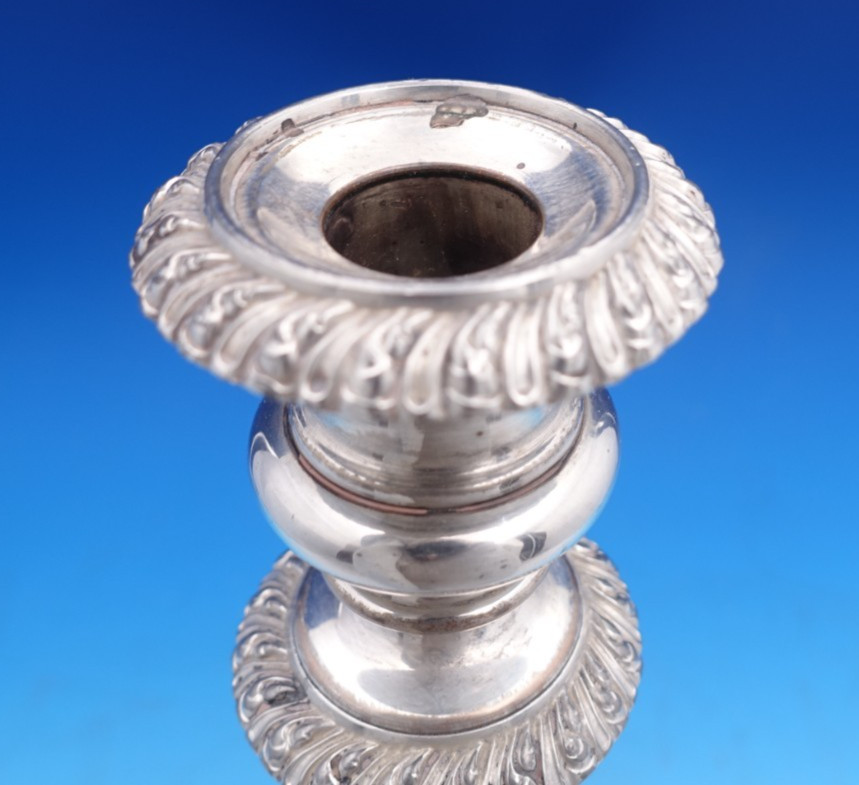 English Sheffield Silver on Copper Candlestick Pair 10 1/2" x 4 5/8" (#8554)