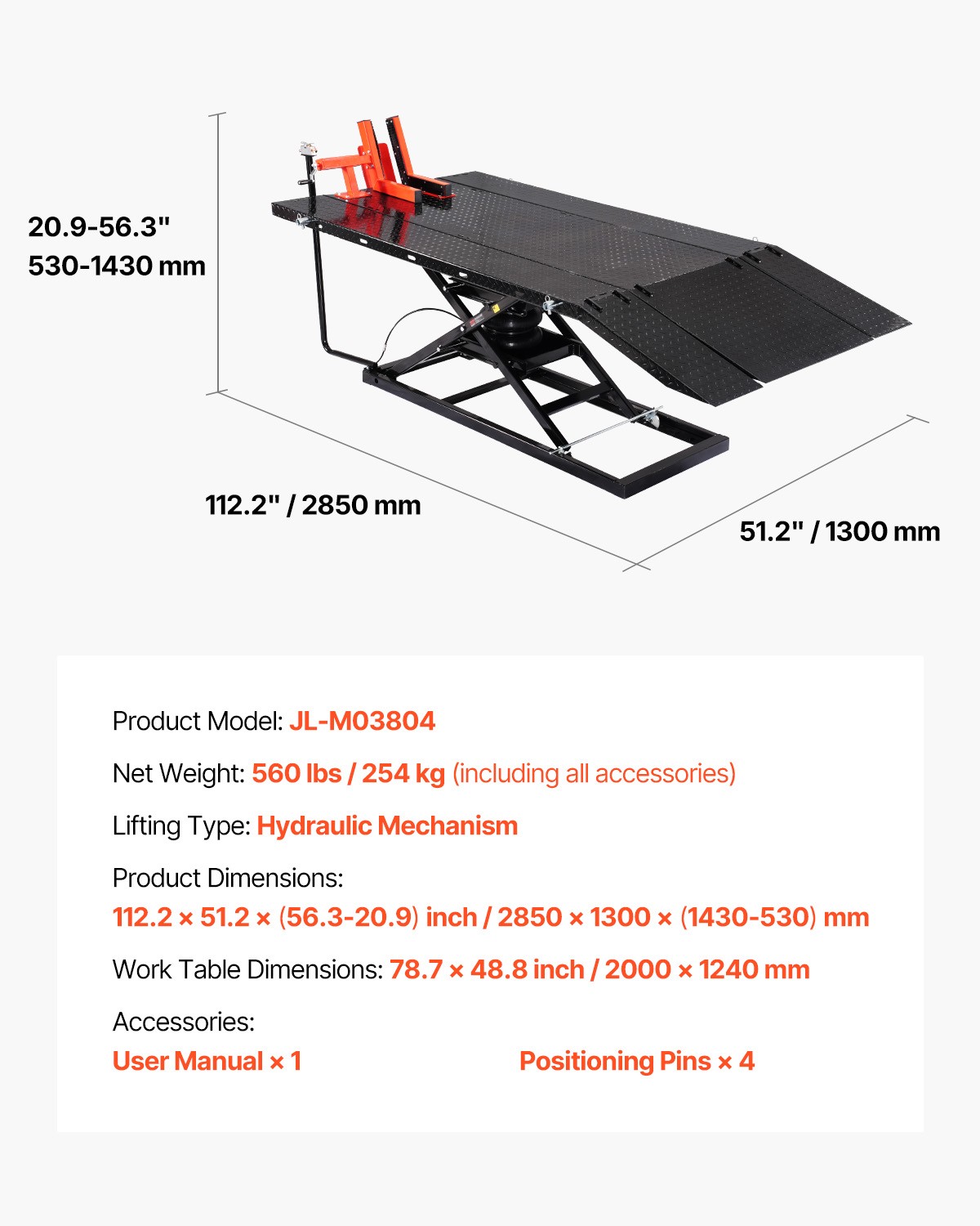 VEVOR Motorcycle Jack Lift 1500lb Pneumatic Motorcycle Jack Removable Workbench