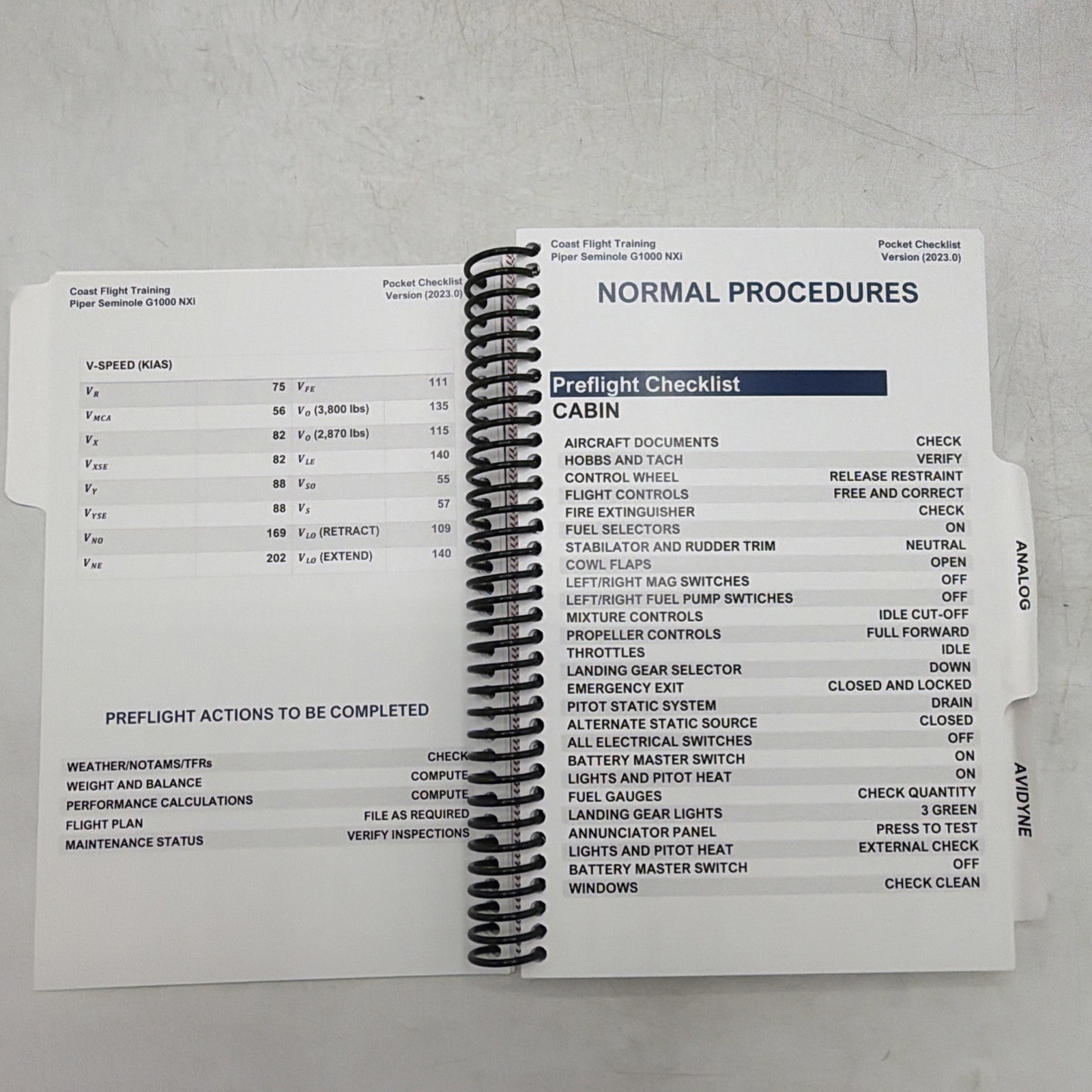 Piper Seminole PA-44-180 Pocket Checklist (Spiral)