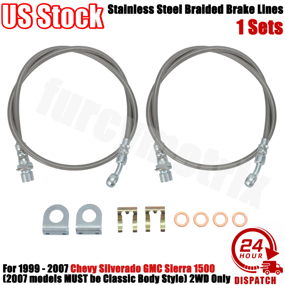 For 99-07 Silverado Sierra 1500 Stainless Steel Extended Brake Lines Left Right
