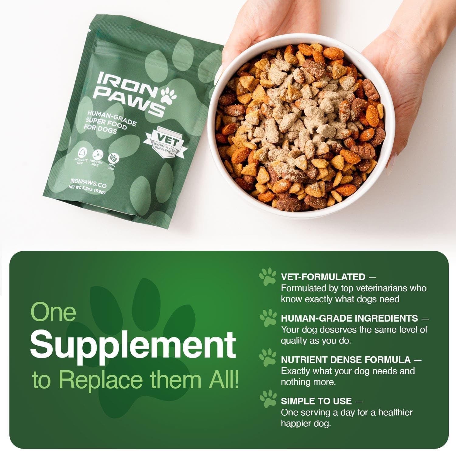 Iron Paws Human-Grade Superfood For Dogs, Premium Greens Powder Supplement Fo...