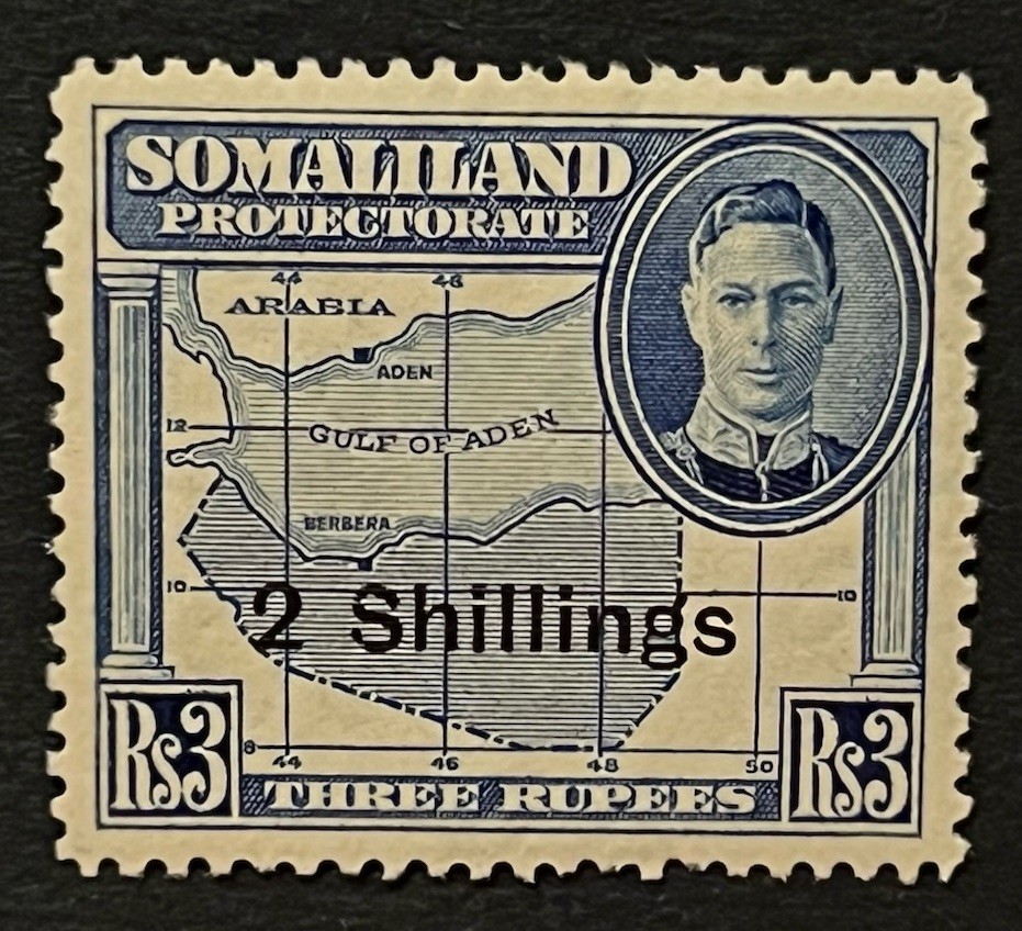 Travelstamps: 1942 Somaliland Stamps Sc #124 Sg 113 - 2sh on 3 Rupees KGVI MOGH