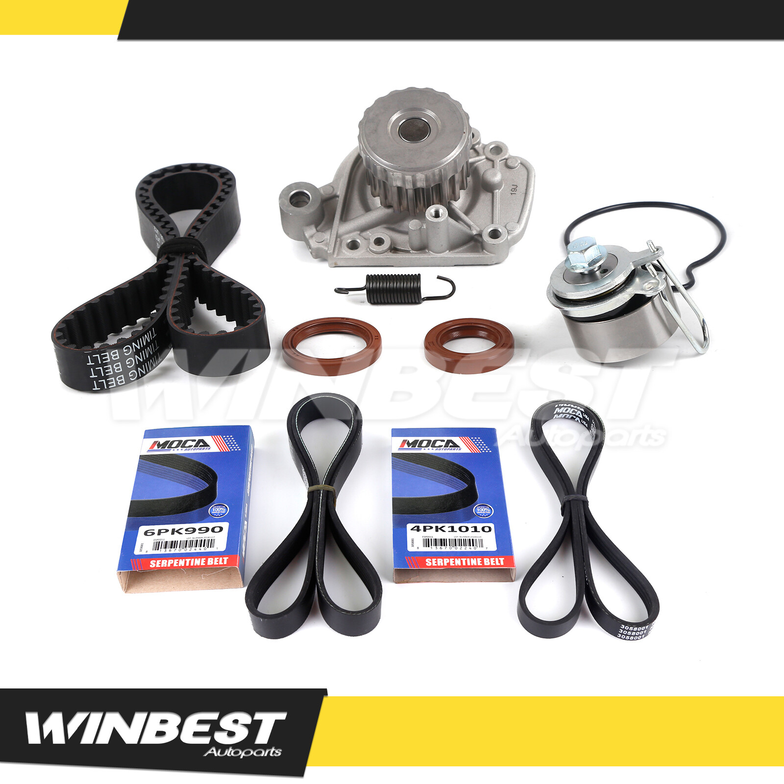 Timing Belt Water Pump w/ 2X Serpentine Belt Kit Fit 01-05 Honda Civic 1.7L L4