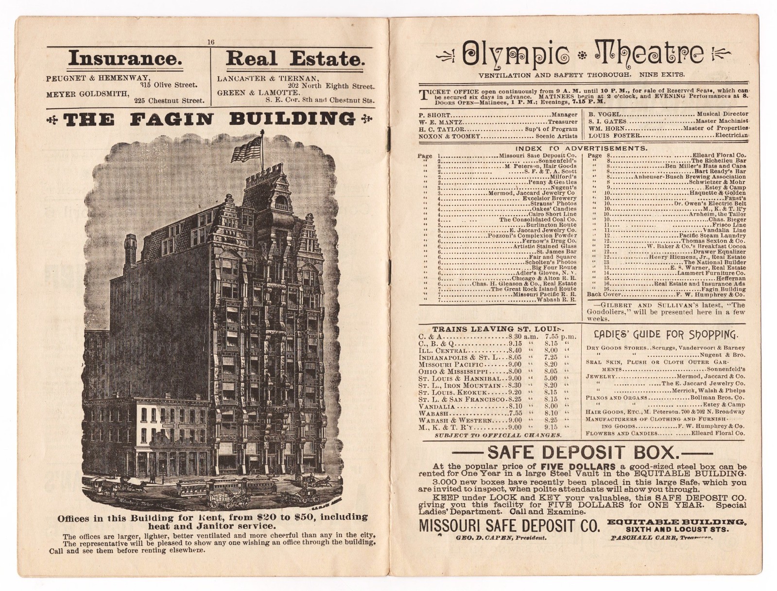 Edwin Booth "RICHELIEU" Helena Modjeska "HAMLET" Olympic 1890 St. Louis Program