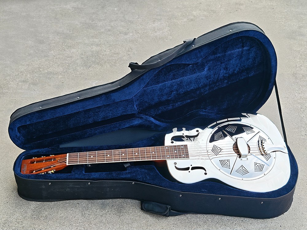Aiersi O Style Glossy Tree Pattern Brass Resonator Guitar with Hard Case