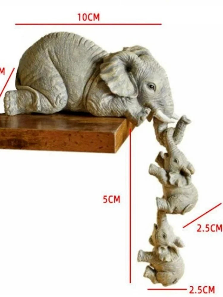 3Pcs Elephant Figurines Set Resin Crafts Cute Elephant Holding Baby Home Decor