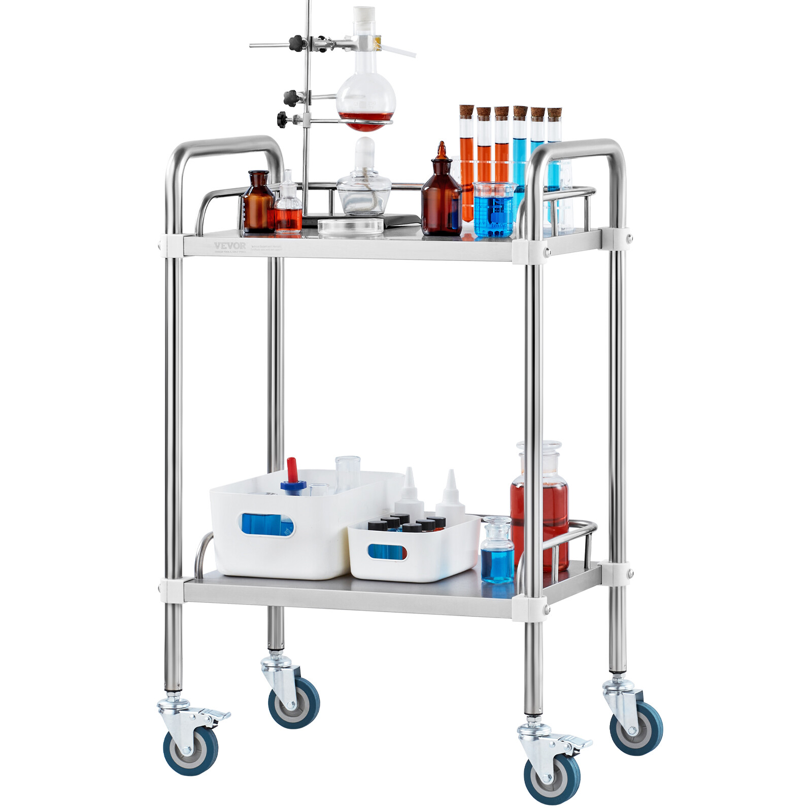 VEVOR Lab Rolling Cart 2-Layer Stainless Steel Medical Dental Lab Serving Cart
