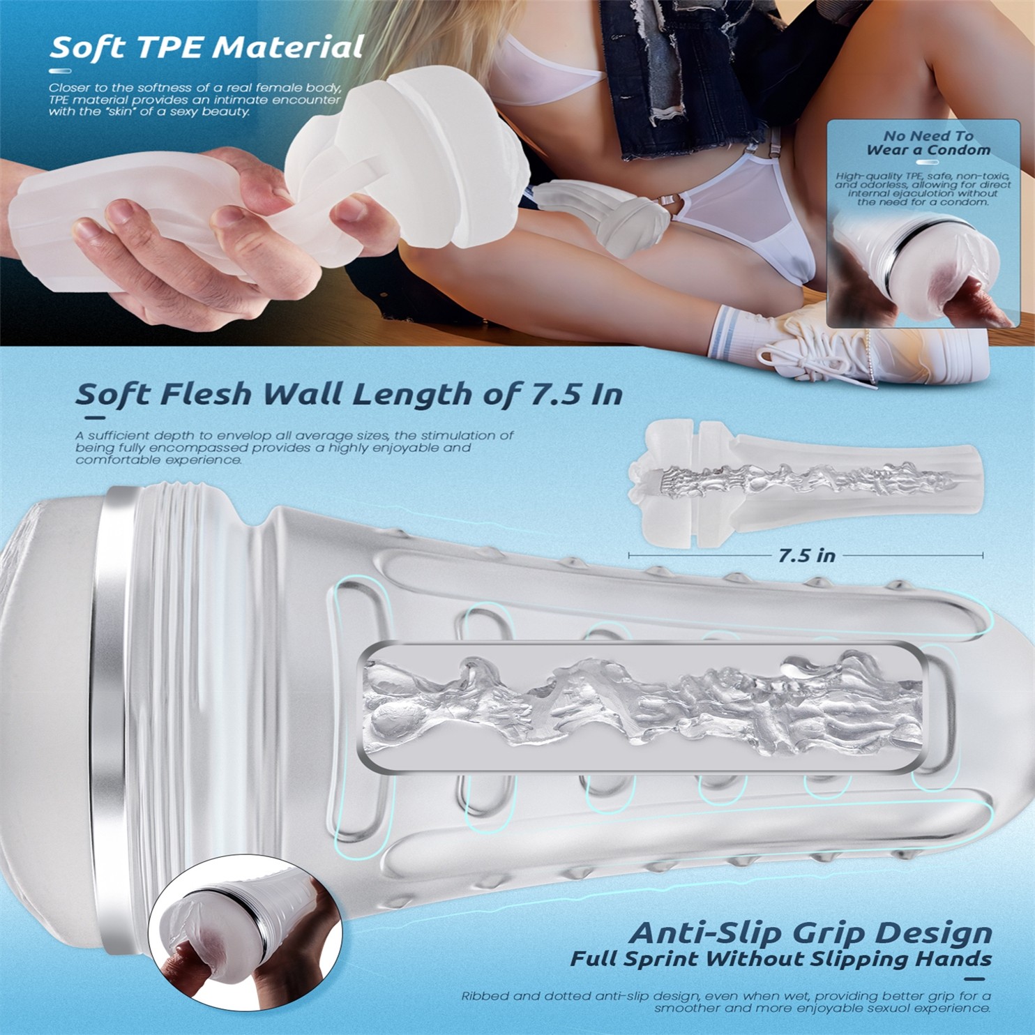 Pocket Pussy Realistic Masturbator Stroker Vagina Sex Toy Handsfree Male Cup Men