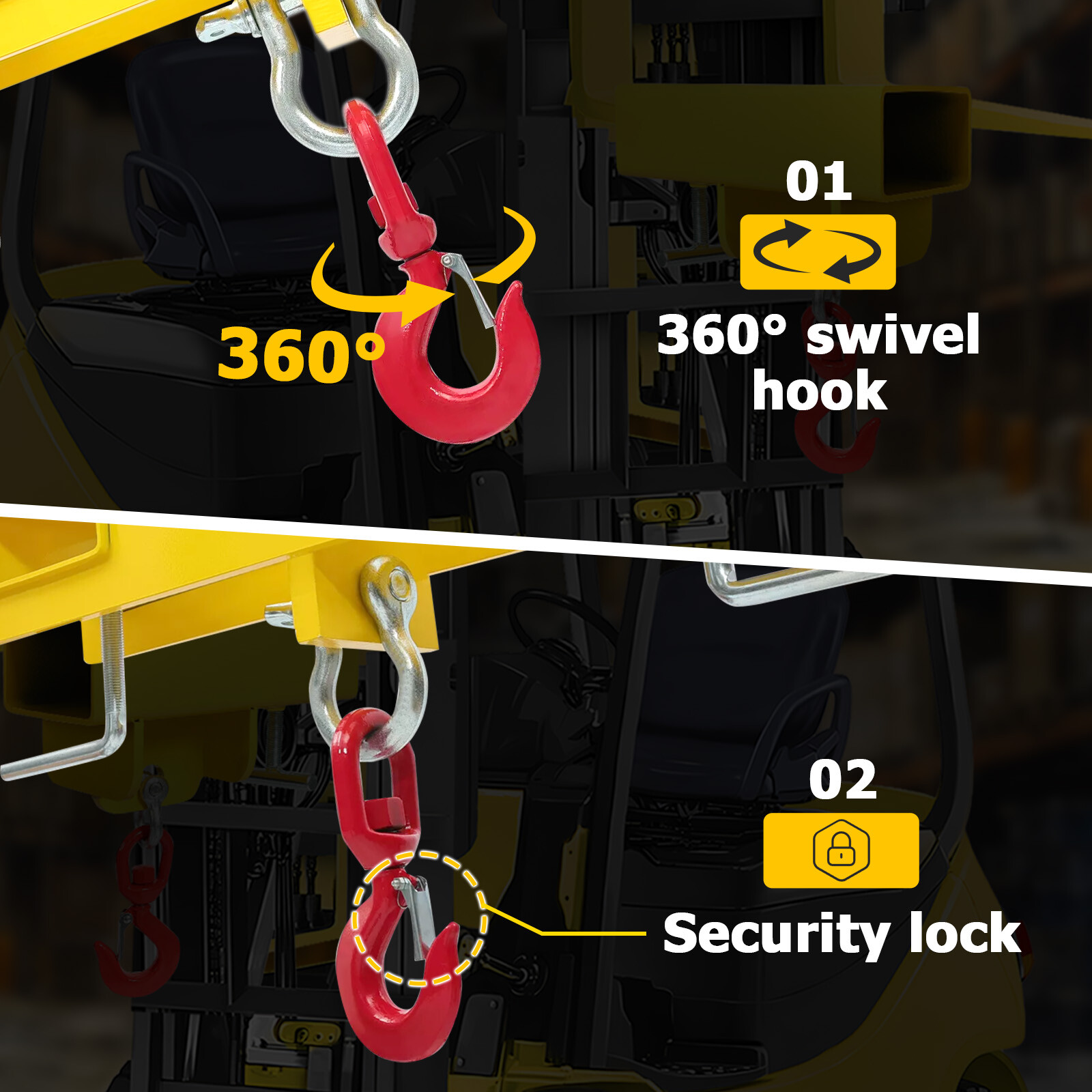 Forklift Lifting Hook Attachment Mobile Forklift Crane with Swivel Hook 4800lbs