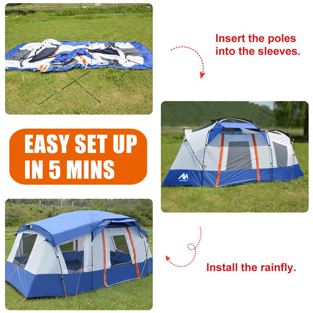 8-10 Person Portable Camping Tent Waterproof Family Shelter w/ Removable Rainfly