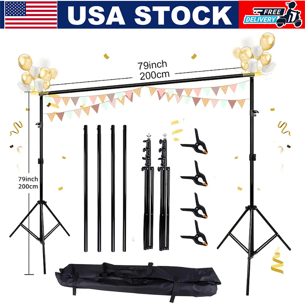 Adjustable Backdrop Stand Background Support System with Carrying Bag + 4 Clamps