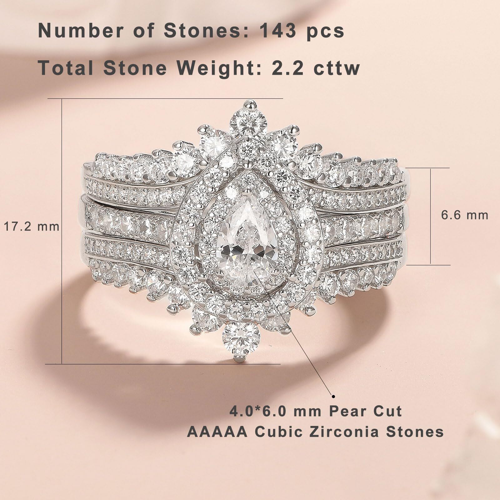 Newshe Sparkling 2CT Wedding Engagement Ring for Women Crown Solid Silver 5A CZ