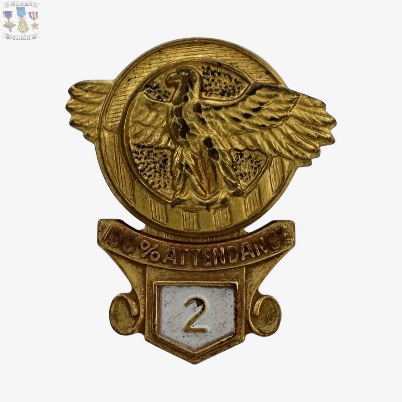 WWII HONORABLE DISCHARGE LAPEL PIN RUPTURED DUCK 100% ATTENDANCE 2ND COMPANY