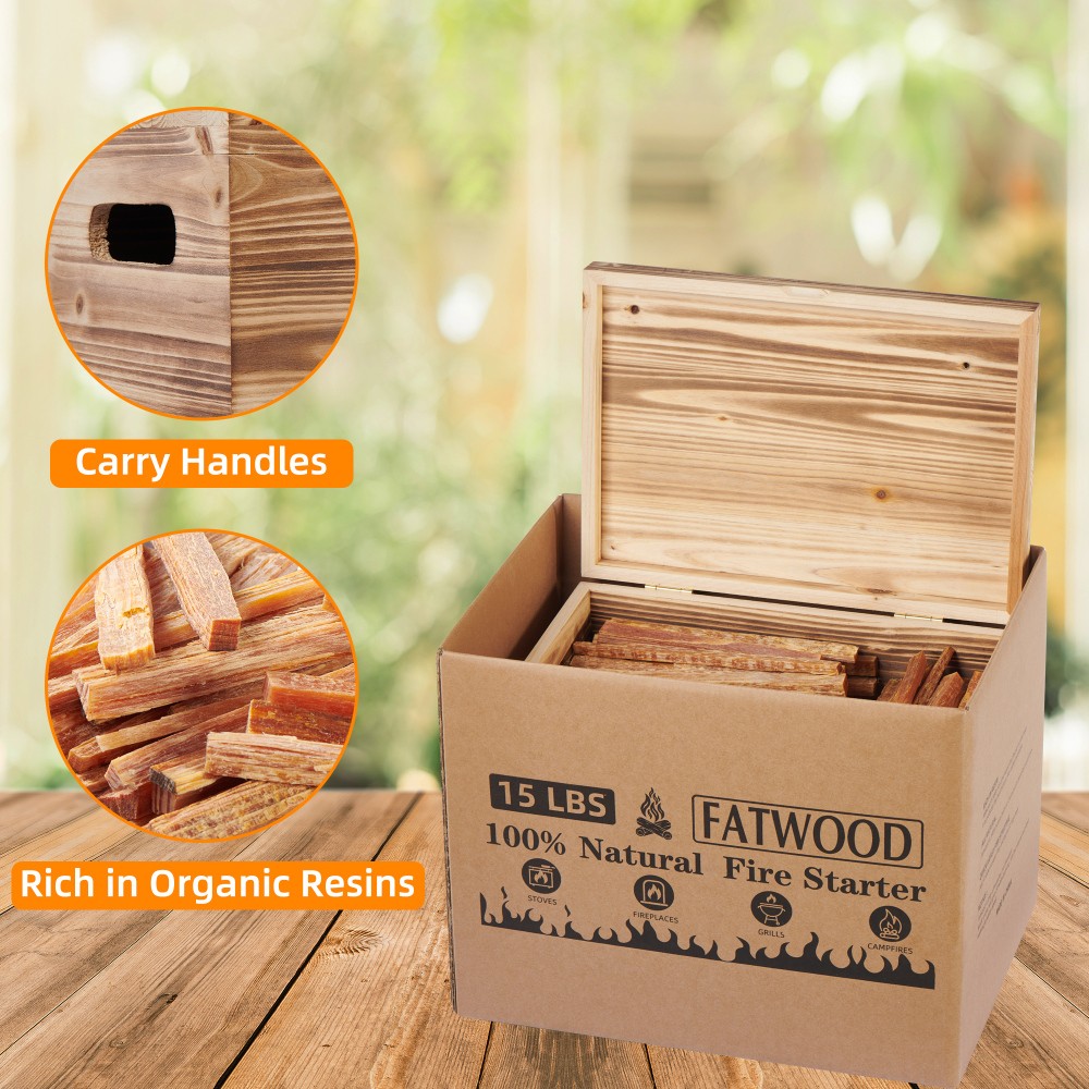 Fatwood Fire Starter Sticks W Wooden Box Natural Kindling wood