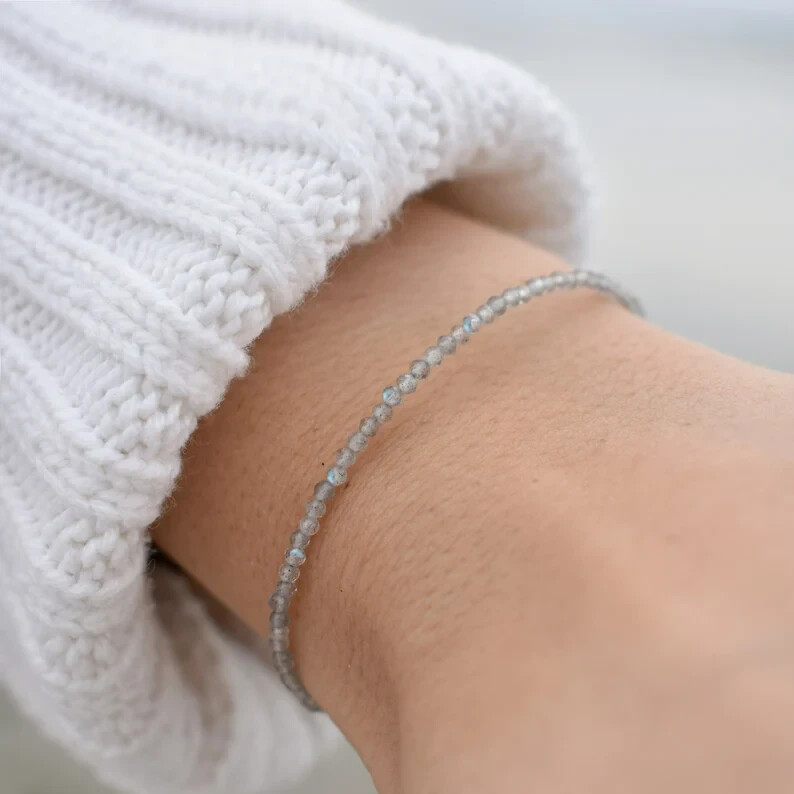 Natural Faceted Moonstone Beads Healing Reiki Crystal Minimalist Dainty Bracelet
