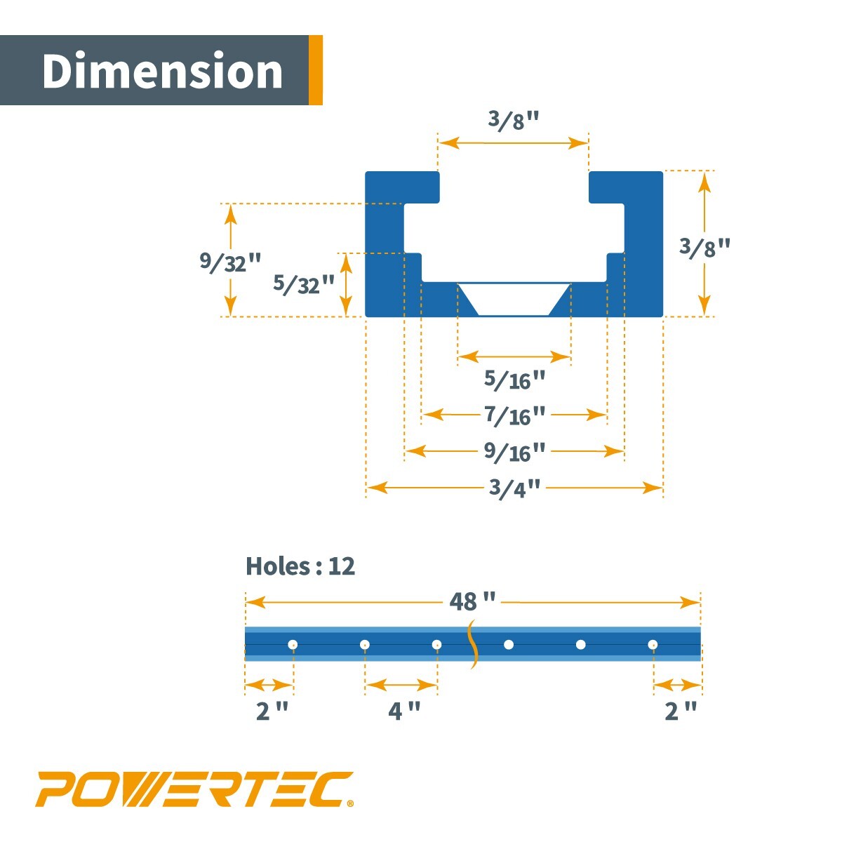 POWERTEC 71886 2 Pcs Double-Cut Profile Universal T-Track (48") Combo Set